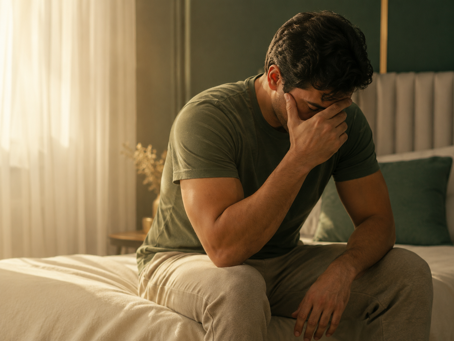 Homem com sinais de desequilíbrio hormonal